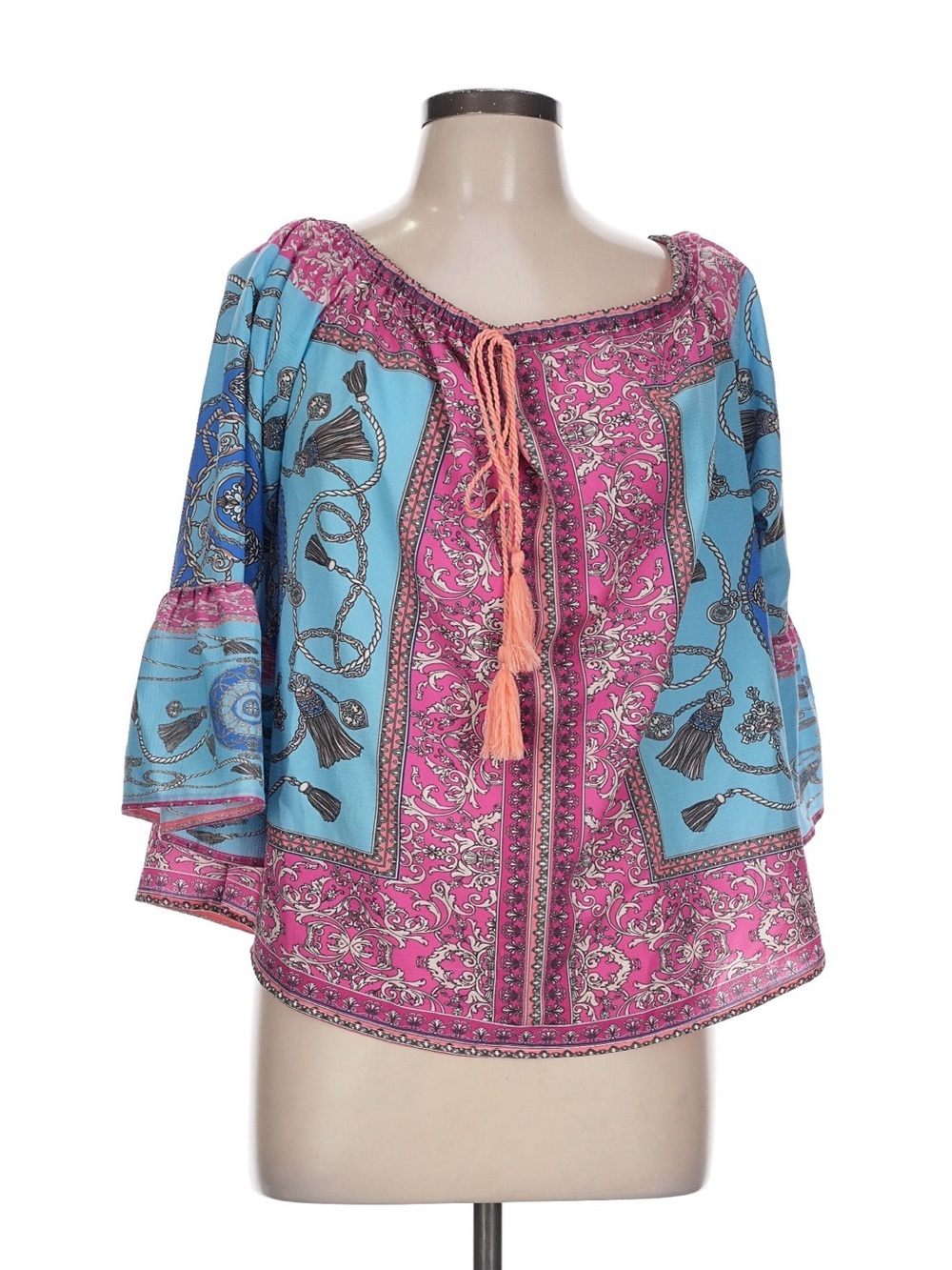 Umgee Magenta and Teal Boho Tassel Tie Tunic Top - Picture 2 of 3